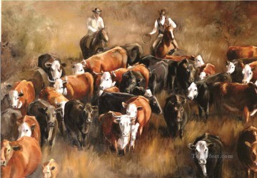 two boys singing Painting - Cattle Drive by cowboys